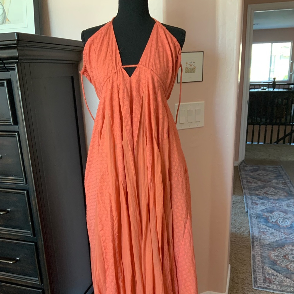 Elegant Coral Halter Maxi Dress